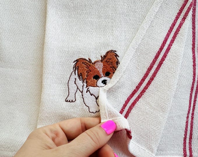 Cute Playing Little Papillon Puppy Dog Mama kitchen dish towel pet animal kids machine embroidery designs ITH project simply in the hoop