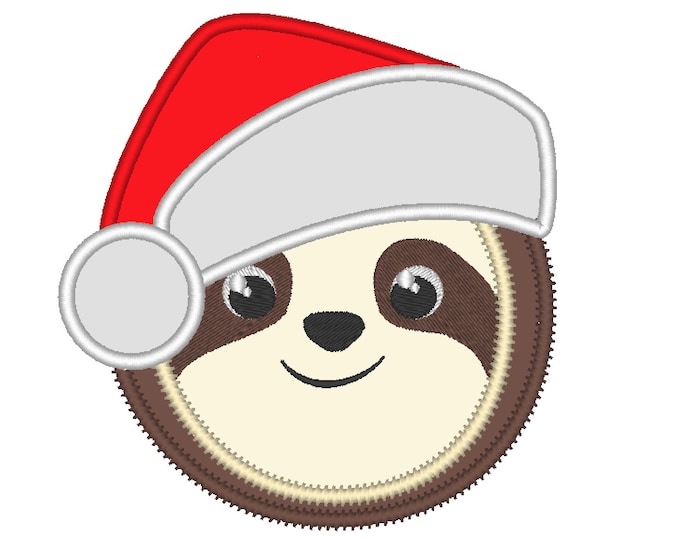 Santa hat Christmas Sloth face, pretty eyes sloth, sloth head applique design, Sloth  machine Embroidery Applique Designs 4x4 5x7 6x10