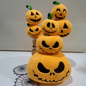 Stacked Pumpkin pillow Jack-o-lantern SET of 6 types and 5 sizes ITH in the hoop Machine Embroidery designs Halloween toy ball spooky scary