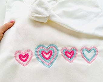 Extra bold chain stitch Heart SET of 4 types hand stitch effect Machine Embroidery Designs Assorted Sizes 2 up to 4 inches Valentine Day