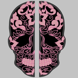 Skull lace applique split hoodie embroidery, sugar skull, Halloween Calavera girly Machine embroidery applique designs 5, 6, 7, 8 inches by Artapli embroidery formats PES HUS JEF EXP DST VIP VP3 XXX instant download