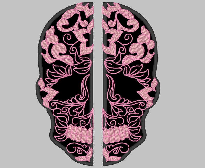 Skull lace applique split hoodie embroidery, sugar skull, Halloween Calavera girly Machine embroidery applique designs 5, 6, 7, 8 inches by Artapli embroidery formats PES HUS JEF EXP DST VIP VP3 XXX instant download
