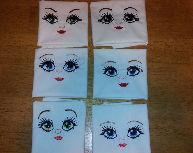 Dolls pretty faces - 6 types - big set for your soft toy - machine embroidery designs doll making complete faces and single elements face