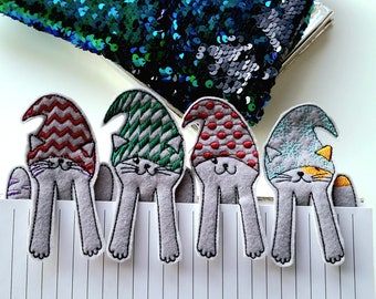 Christmas Gnome Cat bookmark SET of 4 types ITH in the hoop machine embroidery designs for hoop 4x4 kids girl boy reading book gift idea
