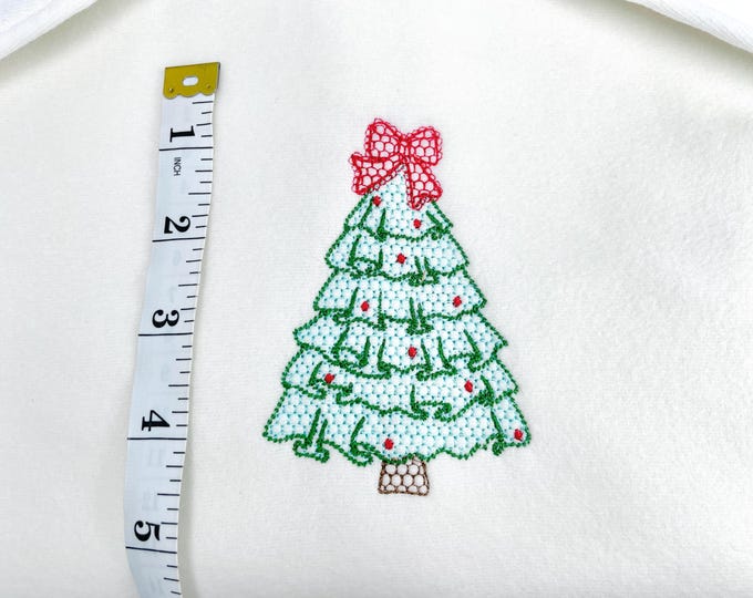 MINI Festive Christmas Tree with Bow awesome Lace Effect and Ruffle machine embroidery designs for hoop 4x4 and 5x7 sweet home decoration