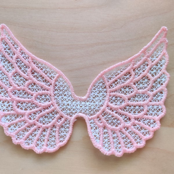 Angel wings FSL, Freestanding lace angel wing  Free standing lace decoration embroidery designs 2, 3, 4, 5, and 6 inches