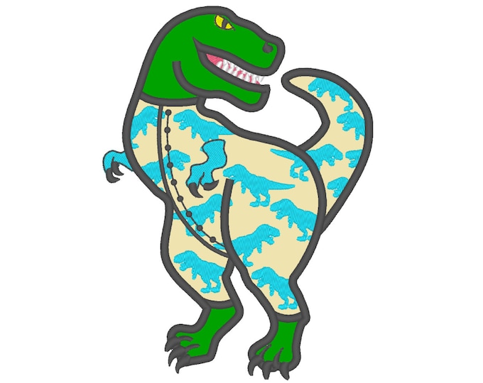 T-rex in pajama, dinosaur pajama with little dinosaurs, machine embroidery love outfit designs  5x7