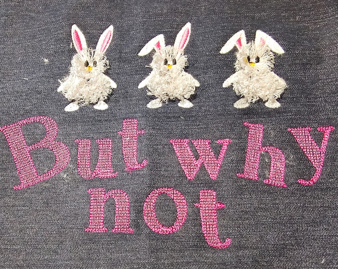 Fringed Easter Bunnies 3 in a row Fringe in the hoop Triple Bunnies Machine Embroidery designs cute fluffy Bunny Trio baby bib design