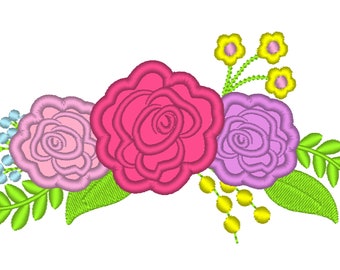 Cowgirl  shabby Chic 3 roses flowers Bouquet crown - machine embroidery designs for embroidery hoops 4x4 and 5x7