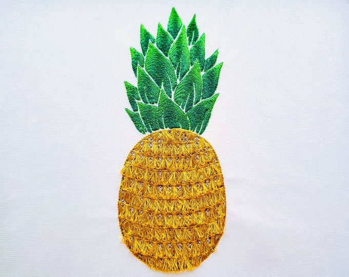 Fringed fluffy chenille summer pineapple fruit machine embroidery designs in many sizes from 4" up to 12" fringe fur ITH project in the hoop