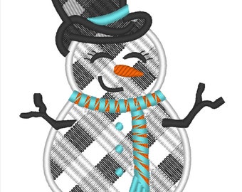 Gingham plaid snowman applique Machine embroidery designs - 4, 5, 6, 7, 8 inches  INSTANT DOWNLOAD