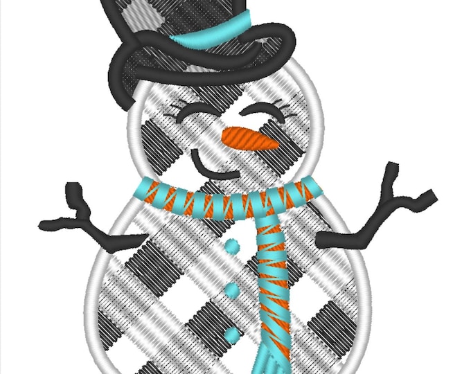 Gingham plaid snowman applique Machine embroidery designs - 4, 5, 6, 7, 8 inches  INSTANT DOWNLOAD