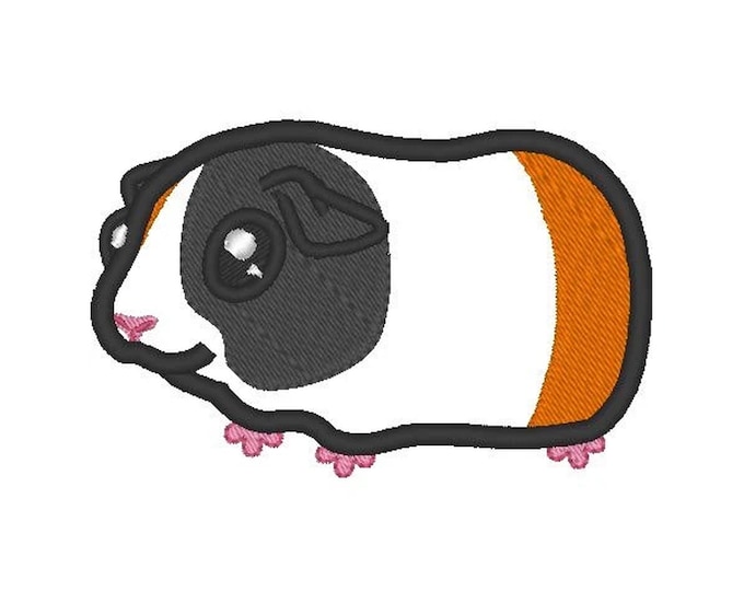 Guinea Pig fill stitch and applique machine embroidery designs sizes for hoop 4x4 and 5x7 cute little Guinea Pig Piggie kids pet animal