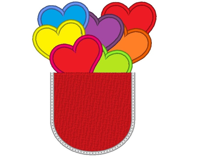 Real Valentine Pocket - machine embroidery applique design In-the-Hoop project - 4, 5, 6 inches  INSTANT DOWNLOAD