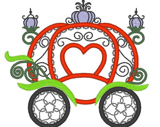 Princess Pumpkin Carriage - machine embroidery applique designs, 4x4, 5x7, 6x10 INSTANT DOWNLOAD