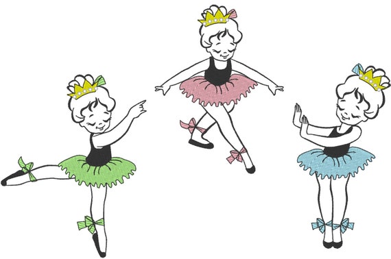 Awesome Ballerina little princess pretty girl SET of 3 types kids machine embroidery designs in multiple sizes for hoop 4x4, 5x7 dancer