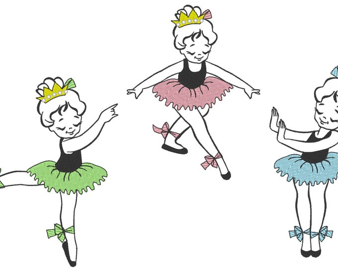 Awesome Ballerina little princess pretty girl SET of 3 types kids machine embroidery designs in multiple sizes for hoop 4x4, 5x7 dancer