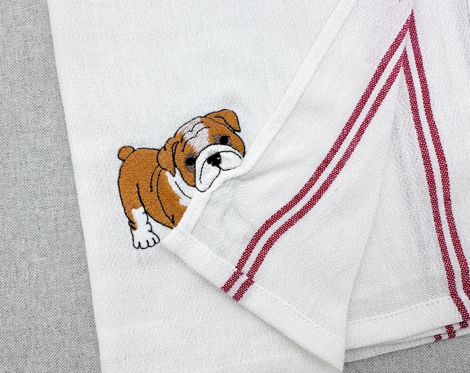 Lovely playing Bulldog Puppy Dog Mama kitchen dish towel pet animal kids machine embroidery designs ITH project simply in the hoop project