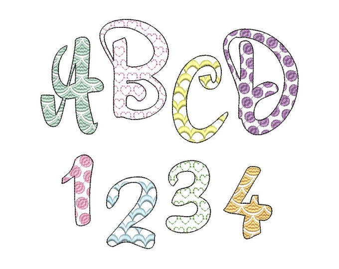 SET of 4 fonts Mermaid, Hearts, Scallop and Polka Dot alphabet letters kids font machine embroidery designs in assorted sizes, merge as wish