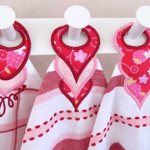 Towel hanging holes, SET of 4 types In The Hoop machine embroidery designs ITH project for hoop 4x4, 5x7 towel topper abstract heart drop