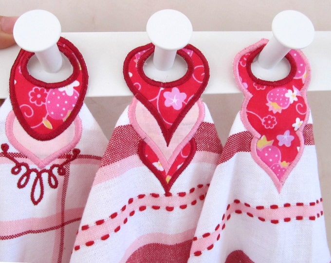 Towel hanging holes, SET of 4 types In The Hoop machine embroidery designs ITH project for hoop 4x4, 5x7 towel topper abstract heart drop