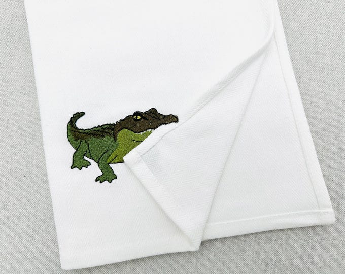 Cheeky Alligator kitchen dish towel wild animal Thief kids boys machine embroidery designs ITH project simply in the hoop