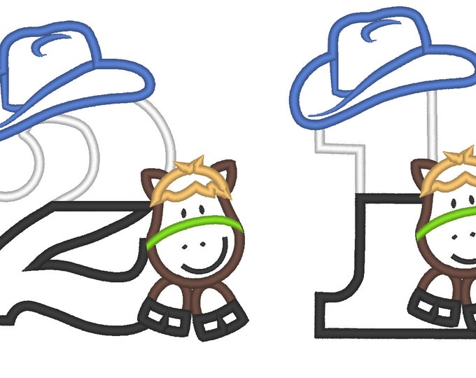 Little Cowboy Birthday numbers - whole set - machine embroidery applique designs 5x7