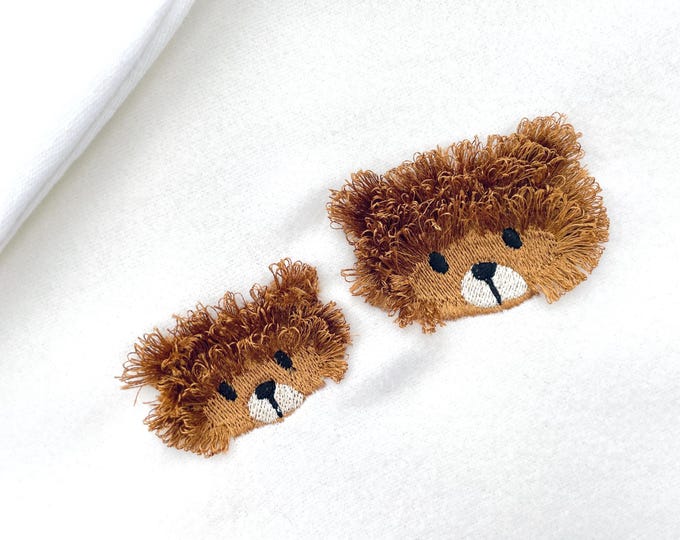 Fringed fluffy Teddy Bear Ron kids baby fur chenille fringe machine embroidery designs assorted mini sizes 2, 2.5, and 3in Cute Little Bear
