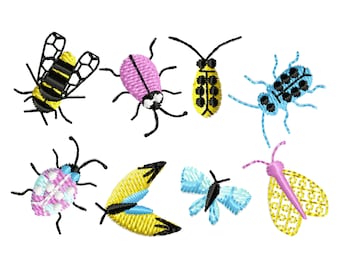 Micro mini small bugs and butterflies 8 types machine embroidery designs tiny sizes less than one inch wee bee bug butterfly moth insect BX!