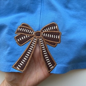 Football stitch Bow Applique side bow machine embroidery designs wide ribbon Sports Girly Bow   sweatshirt seam decoration split shirt
