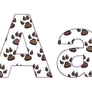 Dog Paw FONT mascota cachorro pata letras del alfabeto niños divertidos nombre monograma diseños de bordado de máquina y diseños de apliques andrajosos, BX incluido