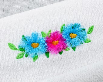 Mini Fringed Floral Border SET of 2 types fringe fluffy chenille summer flower kids baby girls monogram acent machine embroidery designs