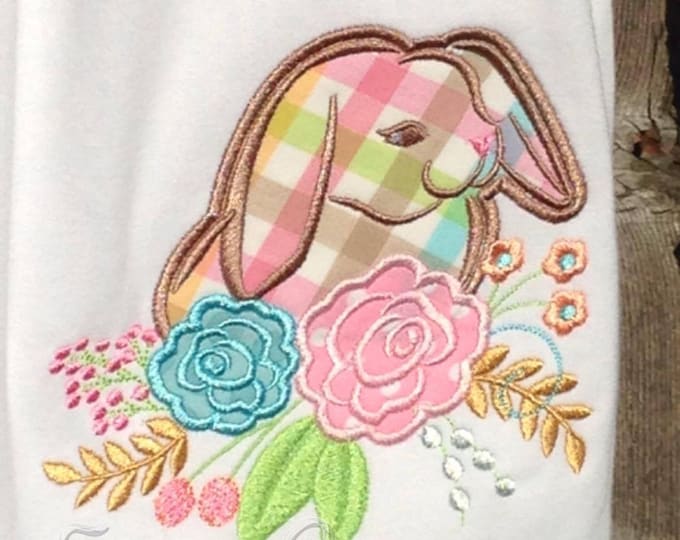 Easter bunny flowers bouquet shabby chic Silhouette Machine embroidery designs floppy ear rabbit boho embroidery applique INSTANT DOWNLOAD