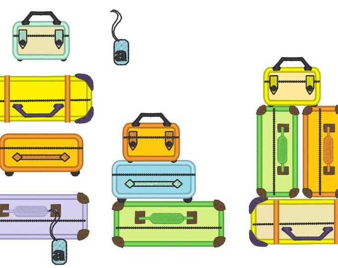 Suitcase Stack, Suitcases set, ready for summer holidays - machine embroidery applique designs, multiple sizes