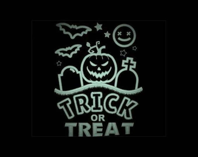 Trick or treat Glow in the dark special machine embroidery designs applique Halloween full moon creepy tombstone pumpkin lantern-O-Jack bat