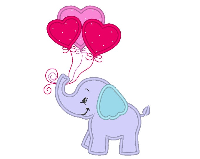 Valentine Heart balloon Little Elephant machine embroidery applique designs love baloons Machine Embroidery applique Designs  4x4, 5x7, 6x10