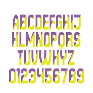 Diagonal delad FONT blocktyp alfabet fyllnadsstygn 2 färger smalt typsnitt sportmonogram maskinbroderimönster storlekar 1,5 upp till 5,5 tum