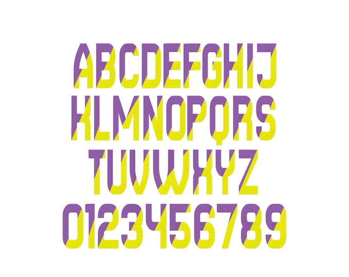 Diagonal Split FONT block type alphabet fill stitch 2 color narrow Font sports monogram machine embroidery designs sizes 1.5 up to 5.5 inch
