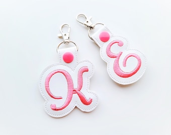 Key fob snap tab Monogram script initial letters from A up to Z in the hoop ITH keyfob bag tag keychain machine embroidery designs 4x4