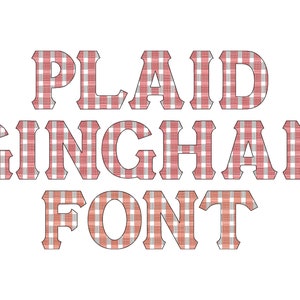 Puede incluir: PLAID GINGHAM FONT en cuadros rojos y blancos sobre un fondo blanco.