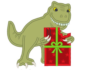 T-rex dinosaur Birthday dinosaur t rex design eating a present outfit designs bitten present  for hoops 4x4, 5x7, 6x10  INSTANT DOWNLOAD