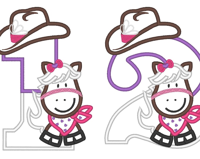 Little Cowgirl Birthday numbers - whole set - machine embroidery applique designs 5x7 INSTANT DOWNLOAD