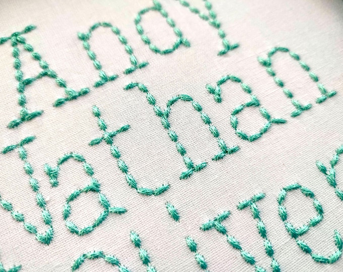 Hand stitch effect FONT machine embroidery designs in assorted mini sizes alphabet letters, playful kids name seed bead stitch, BX included