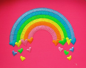 Mini Rainbow fill stitch solid stitch rainbow in many sizes outline light stitch kids machine embroidery designs rainbow falling hearts