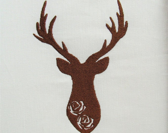 Buck Deer embossed flowers Silhouette  Machine embroidery designs Rose Flower Deer in multiple sizes 4, 5 and 6 inches wild animal antlers
