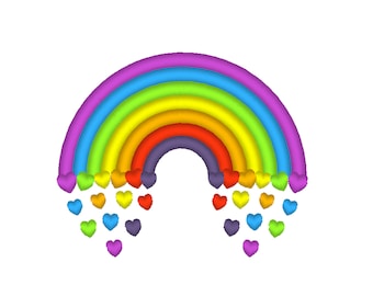Rainbow 7 colors with floating falling hearts machine embroidery design assorted sizes 4x4 and 5x7