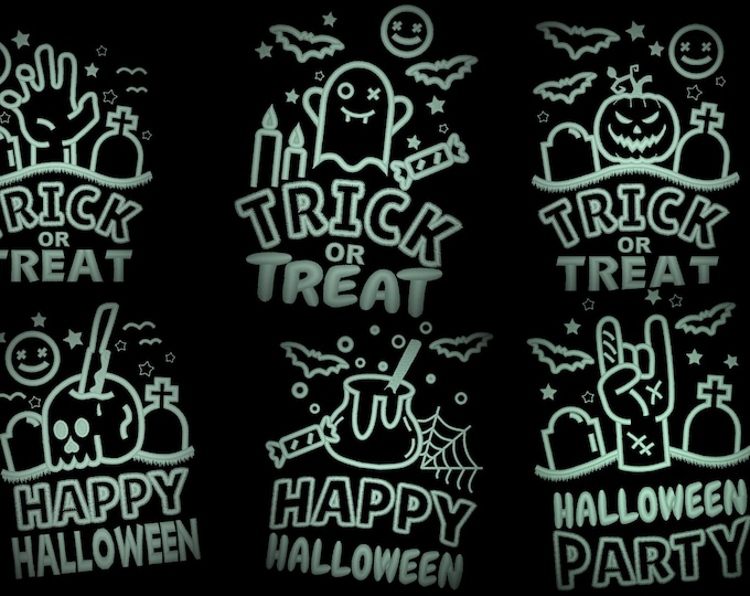 Trick or treat, happy Halloween party SET of 6 Glow in the dark special machine embroidery designs kids spooky scare pumpkin Jack O Lantern