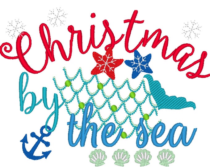 Christmas by the sea embroidery designs, Merry Christmas embroidery design, beach Christmas, Sea Christmas, Christmas embroidery