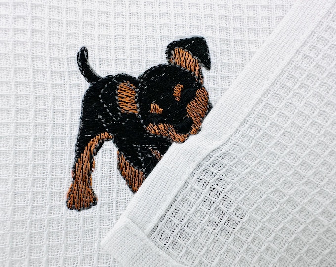 Cute Playing Miniature Pinscher Puppy Dog Mama kitchen dish towel pet animal thief machine embroidery designs ITH project simply in the hoop