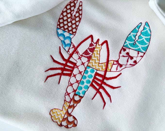 Patchwork Lobster Crawfish patterned sea ocean fish outline machine embroidery designs sizes 4 up to 9 in kitchen pillowcase t-shirt design